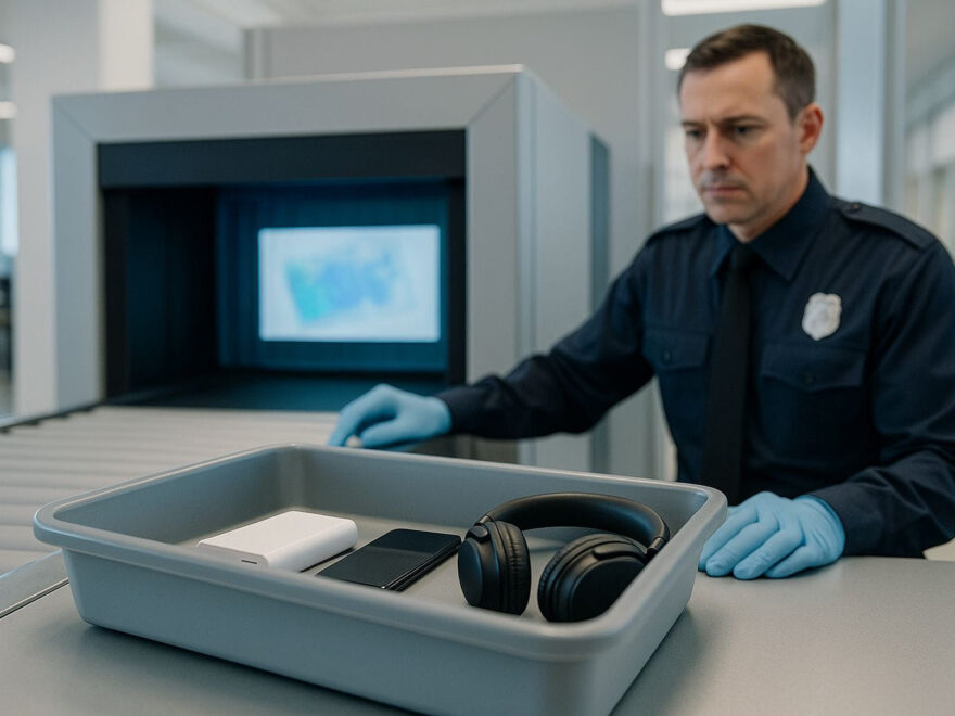 Powerbank im Flugzeug bei der Sicherheitskontrolle am Flughafen