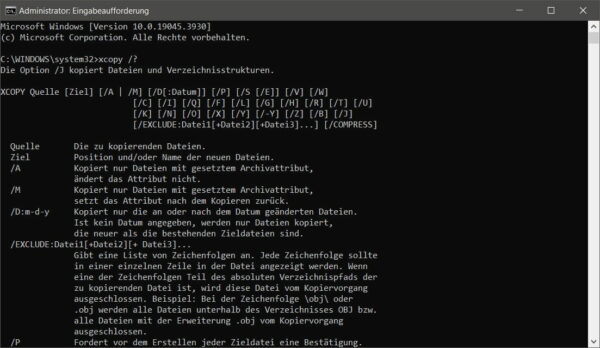 XCOPY Befehle und Parameter