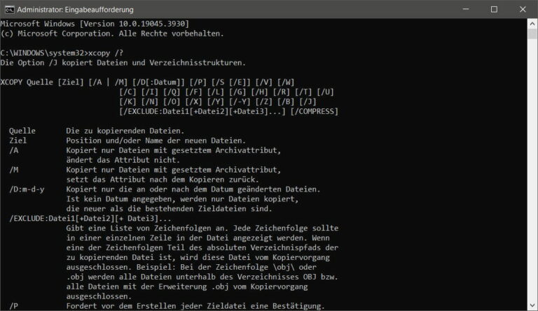 XCOPY Befehle und Parameter
