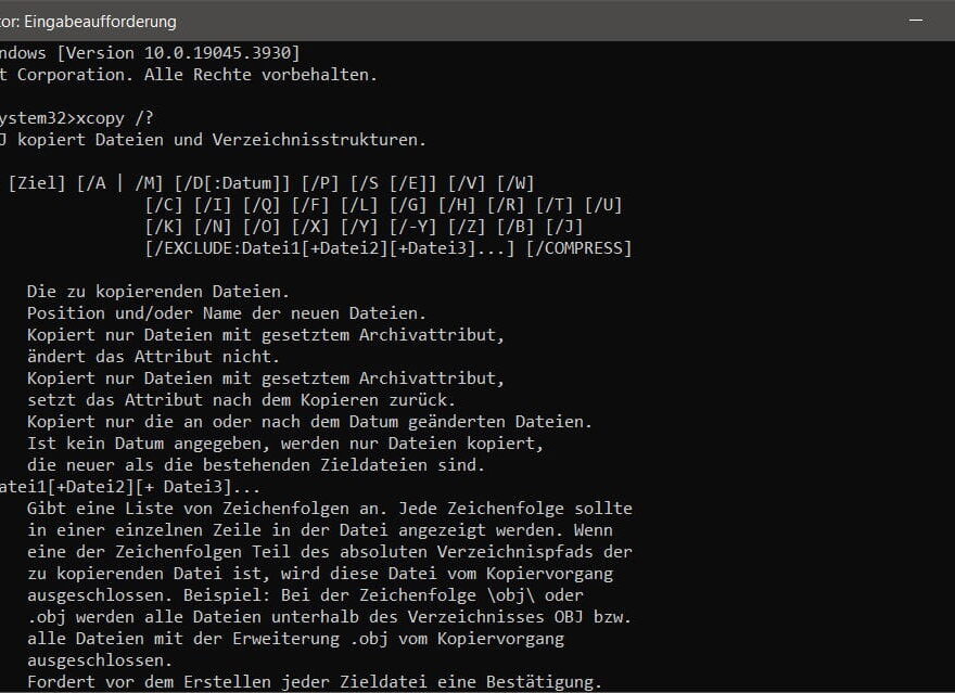 XCOPY Befehle und Parameter