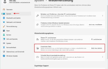 Abgesicherten Modus starten über den erweiterten Start in den Windows Einstellungen