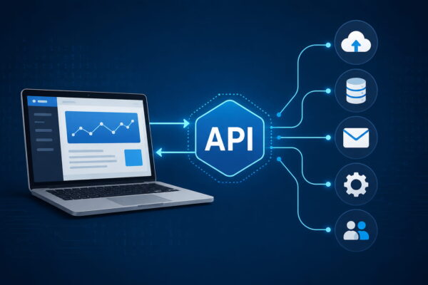 api erklaert beitragsbild API als Schnittstelle zwischen mehreren Anwendungen und Diensten