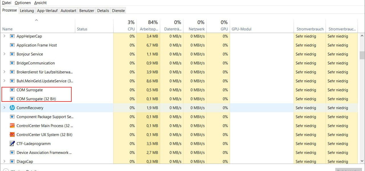 Windows COM Surrogate Prozess im Task-Manager
