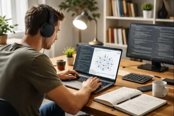 Arbeitsplatz mit Laptop als Symbol für den Einstieg ins Deep Learning