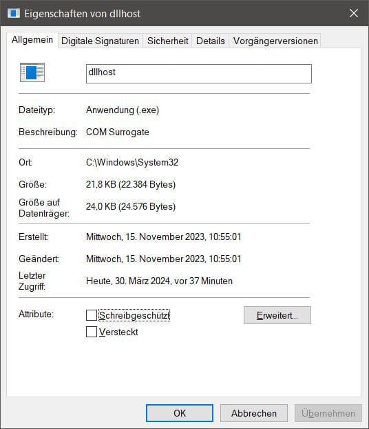 Eigenschaften von dllhost Eigenschaften von dllhost