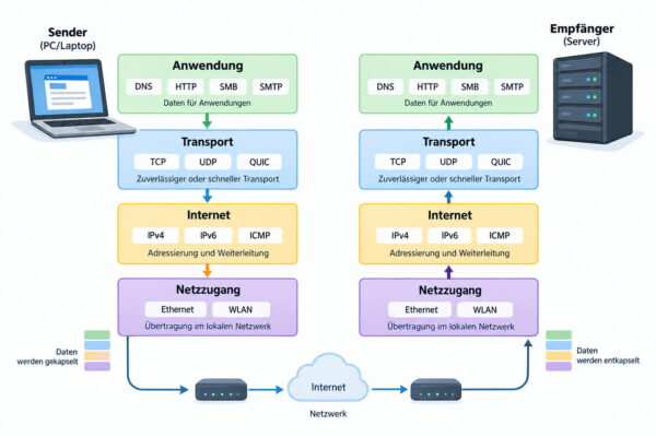 Netzwerkprotokolle im TCP/IP-Schichtenmodell mit typischen Beispielen