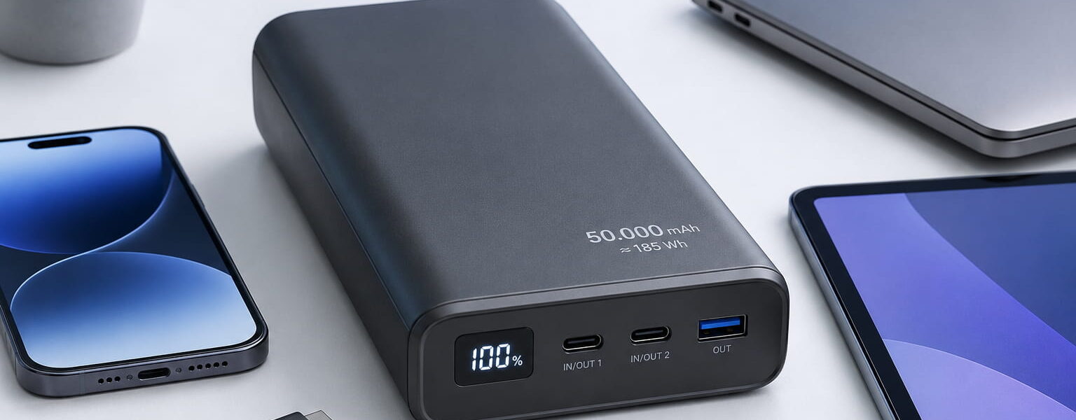 Powerbank 50000mAh kaufen mit USB-C-Anschlüssen für Smartphone, Tablet und Notebook