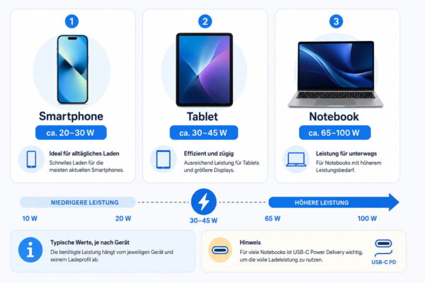 Ausgangsleistung einer 50000-mAh-Powerbank Passende Ausgangsleistung einer Powerbank für Smartphone, Tablet und Notebook