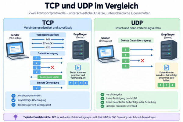 Vergleich der Datenübertragung mit TCP und UDP