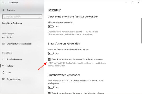 Einrastfunktion in Windows 10 aktivieren oder deaktivieren