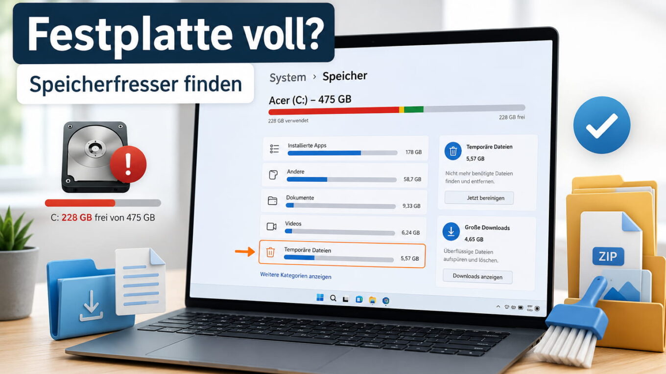 Festplatte voll: Speicherfresser unter Windows finden