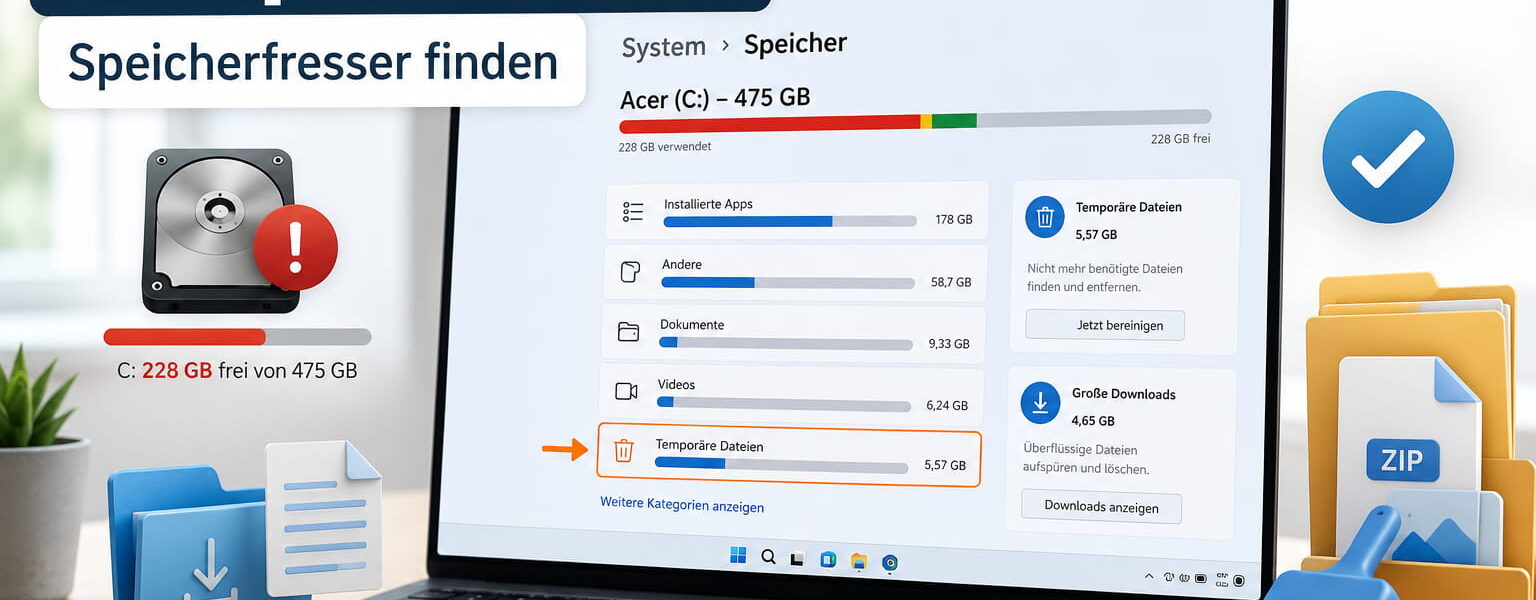 Festplatte voll: Speicherfresser unter Windows finden