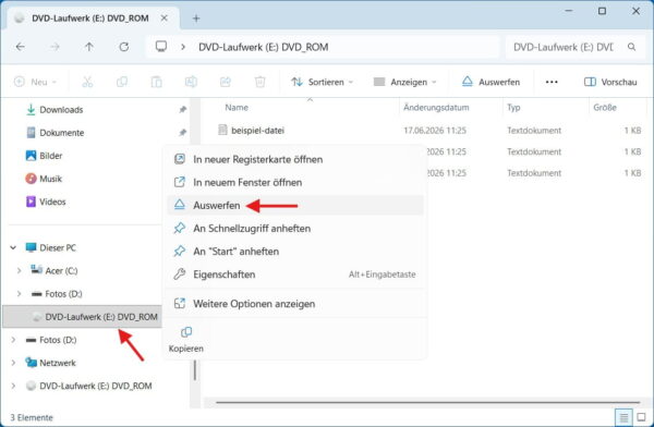 ISO-Datei in Windows 10 und 11 auswerfen ISO-Datei in Windows über Auswerfen wieder trennen