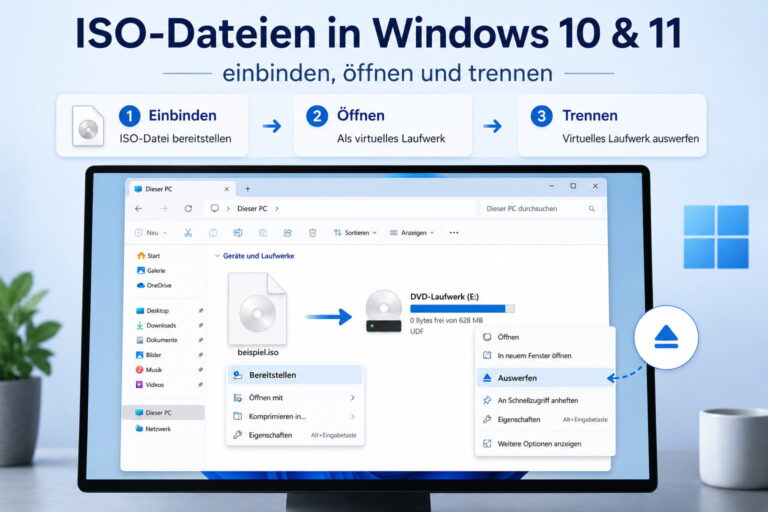 ISO-Dateien in Windows 10 und 11 einbinden, öffnen und trennen
