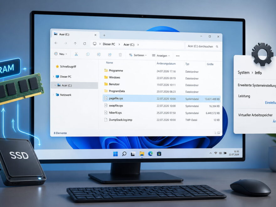 pagefile.sys in Windows mit RAM, SSD und virtuellem Arbeitsspeicher