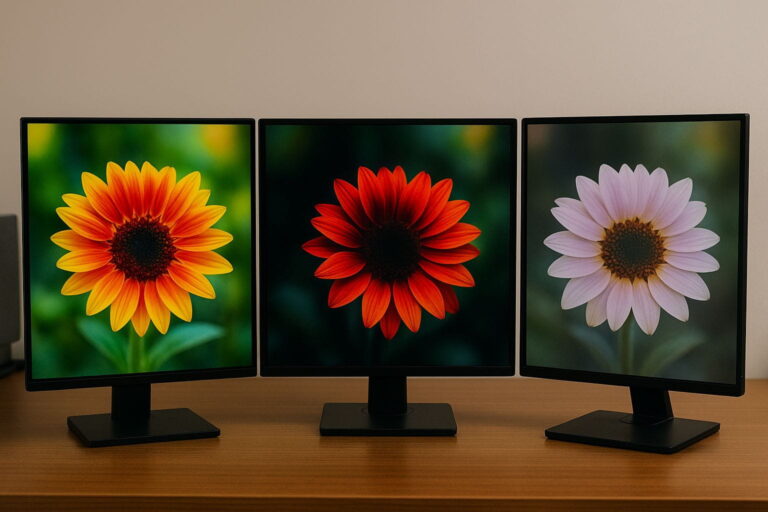 Vergleich der Bildqualität von drei Panel-Typen in Farben, Kontrast und Blickwinkel