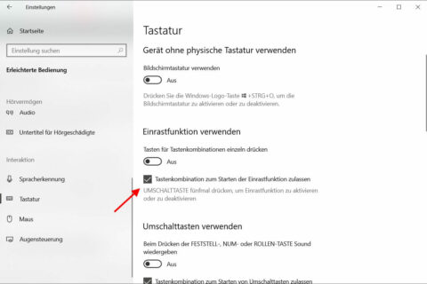 Einrastfunktion aktivieren oder deaktivieren bei Windows 10