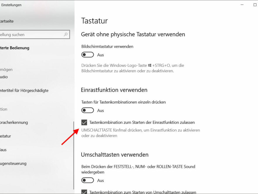 Einrastfunktion aktivieren oder deaktivieren bei Windows 10