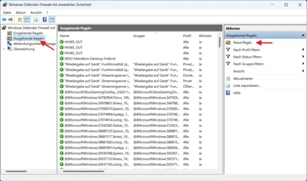 Firewall-Regeln unter Windows 11 Ausgehende Regeln der Windows Firewall unter Windows 11