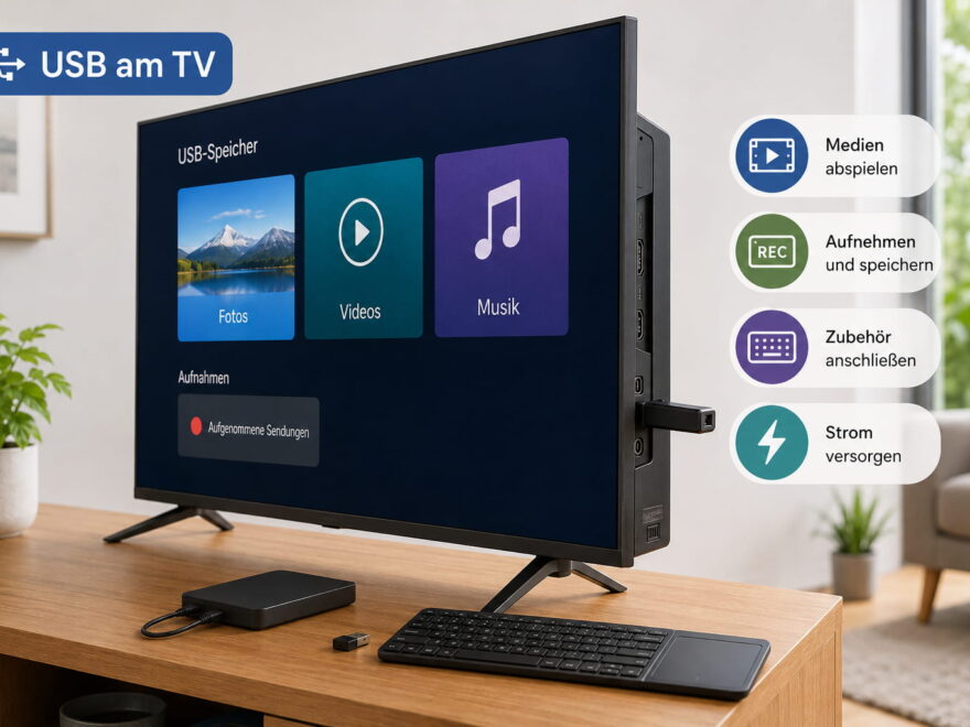 USB am TV für Medienwiedergabe, Aufnahmen, Zubehör und Stromversorgung