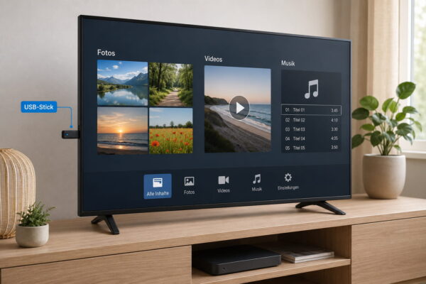 Fotos, Videos und Musik per USB am TV abspielen USB am TV mit Medienmenü für Fotos, Videos und Musik