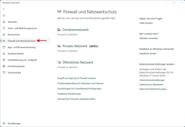 Windows Firewall unter Windows 11 Firewall und Netzwerkschutz in Windows 11