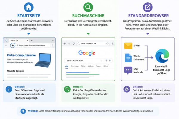 Startseite, Suchmaschine und Standardbrowser unterscheiden Browser-Grafik zu Startseite, Suchmaschine und Standardbrowser