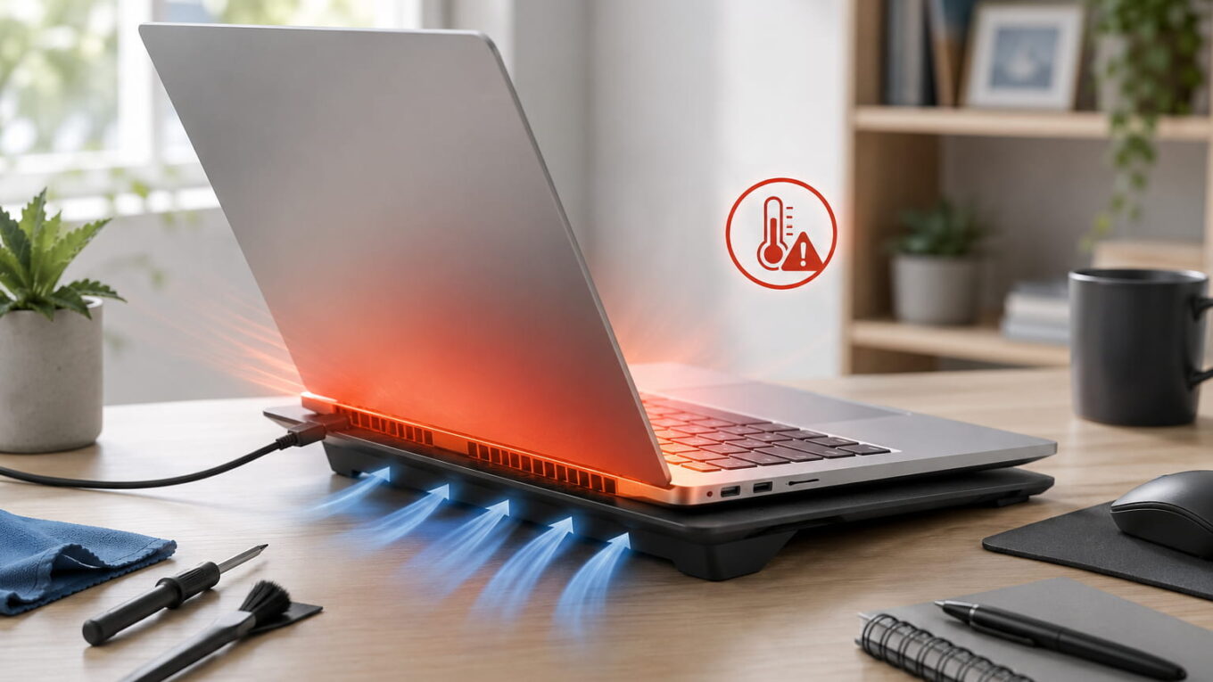 Laptop wird heiß und wird über Lüftung und Kühlpad gekühlt