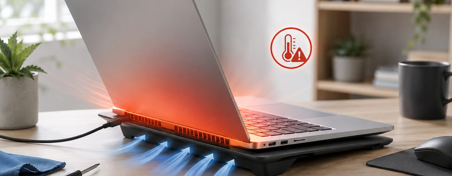 Laptop wird heiß und wird über Lüftung und Kühlpad gekühlt