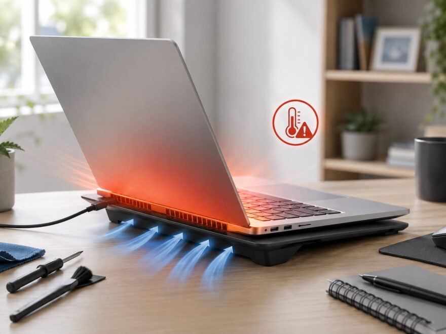 Laptop wird heiß und wird über Lüftung und Kühlpad gekühlt