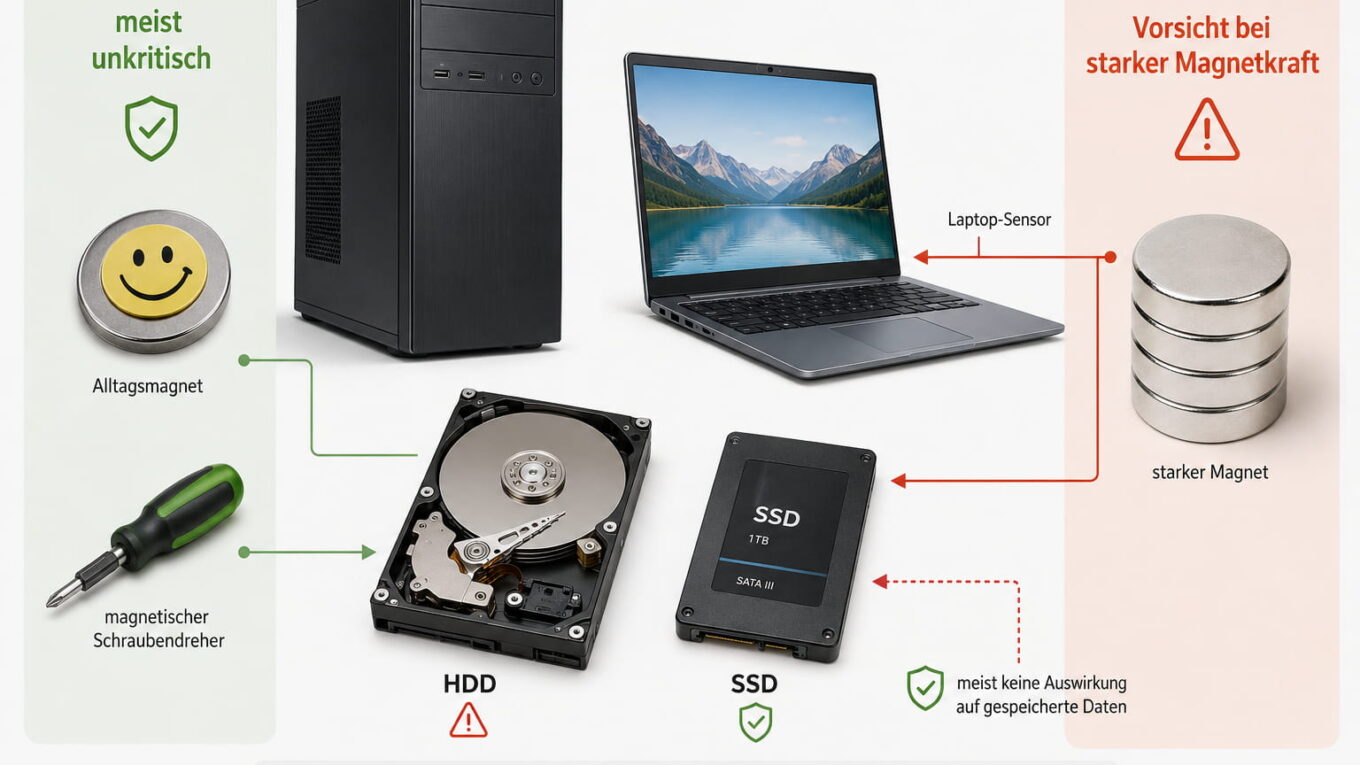 Magnete am PC mit HDD, SSD und Laptop im Vergleich