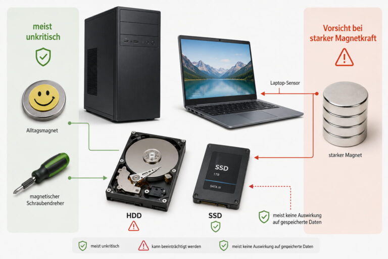 Magnete am PC mit HDD, SSD und Laptop im Vergleich