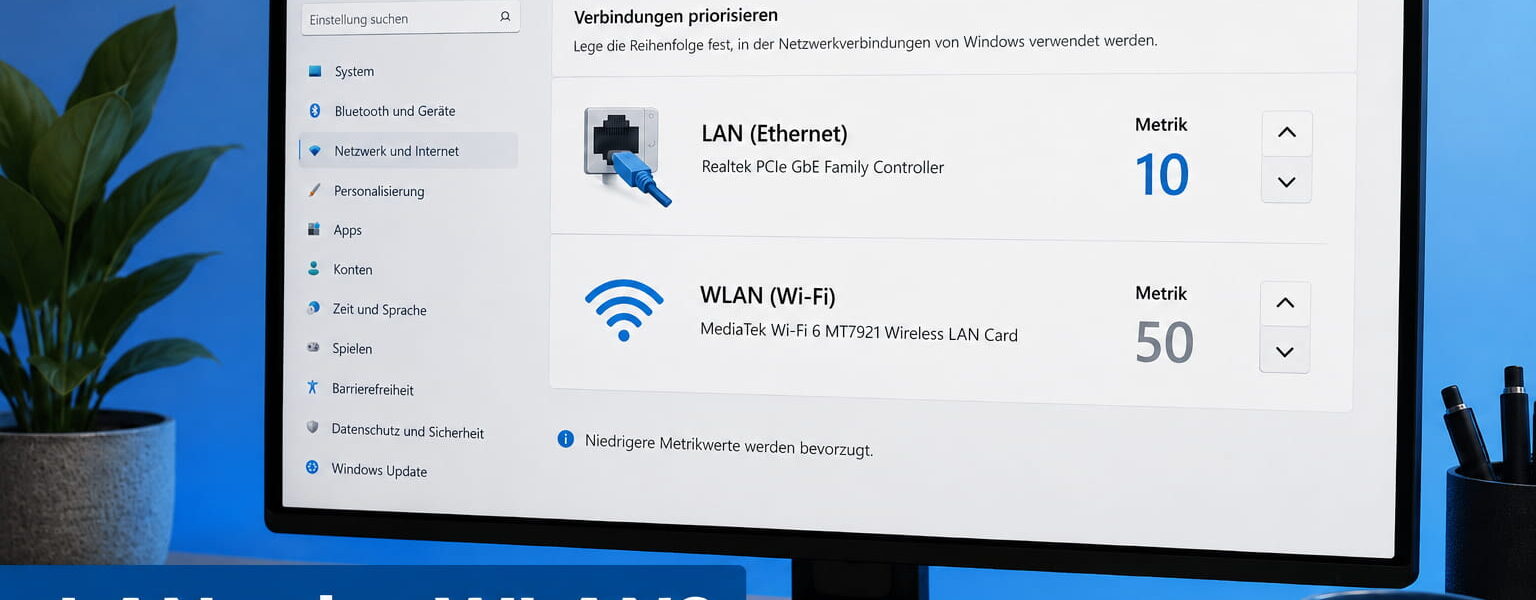 Netzwerk-Priorität zwischen LAN und WLAN in Windows einstellen