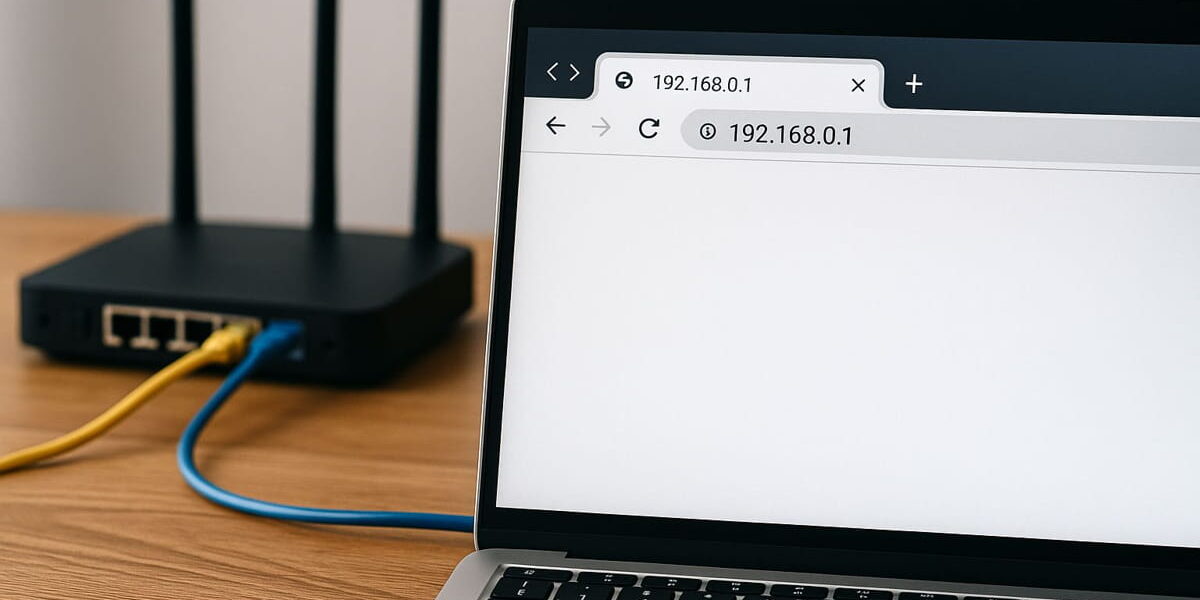 Browserfenster mit geöffneter Router-Login-Seite unter 192.168.0.1
