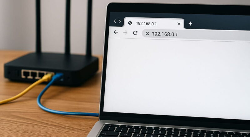 Browserfenster mit geöffneter Router-Login-Seite unter 192.168.0.1
