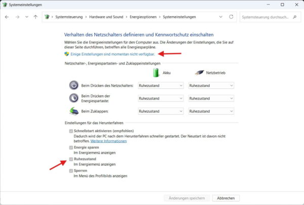 Ruhezustand in den Windows Energieoptionen aktivieren Ruhezustand in Windows im Startmenü anzeigen