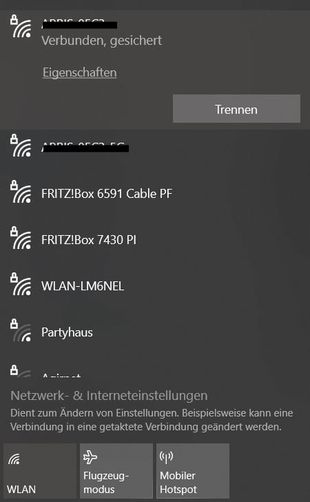 Screenshot WLAN-Namen in meiner Umgebung Screenshot WLAN-Namen in meiner Umgebung