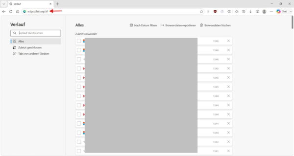 Browserverlauf in Microsoft Edge anzeigen
