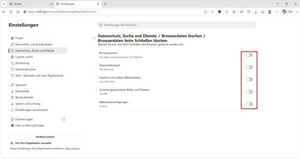 Browserdaten in Microsoft Edge automatisch löschen