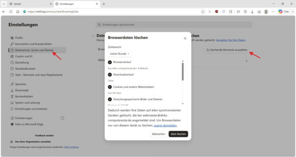Browserdaten und Browserverlauf in Microsoft Edge löschen