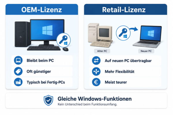 OEM oder Retail im Vergleich: Preis, Gerätebindung und Übertragbarkeit