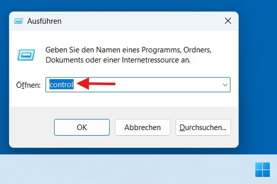 Systemsteuerung mit dem Befehl control öffnen