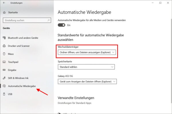 USB-Stick automatisch öffnen unter Windows 10 USB-Stick automatisch öffnen in den Windows-10-Einstellungen