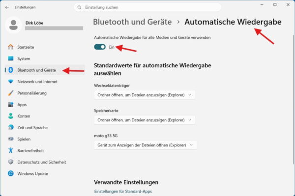 USB-Stick automatisch öffnen unter Windows 11 USB-Stick automatisch öffnen in den Windows-11-Einstellungen