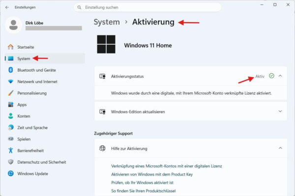 Windows-Aktivierung und digitale Lizenz bei OEM oder Retail prüfen