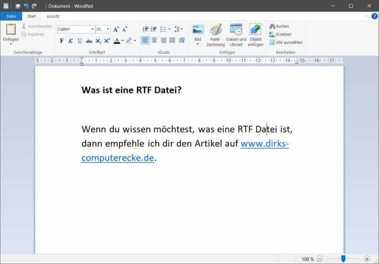 RTF Datei in WordPad geöffnet
