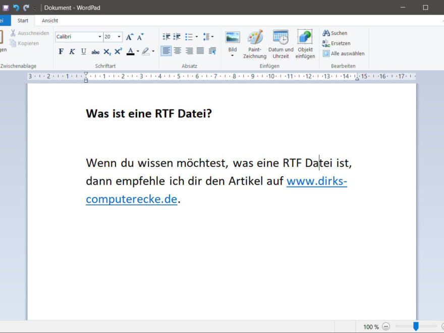 RTF Datei in WordPad geöffnet