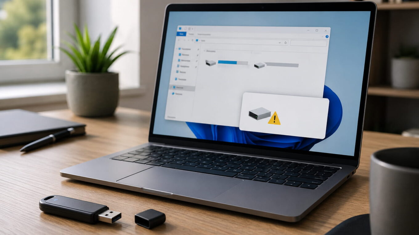 USB-Stick wird nicht erkannt und zeigt eine Warnmeldung auf einem Windows-Laptop