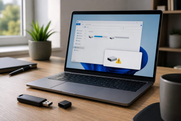 USB-Stick wird nicht erkannt und zeigt eine Warnmeldung auf einem Windows-Laptop