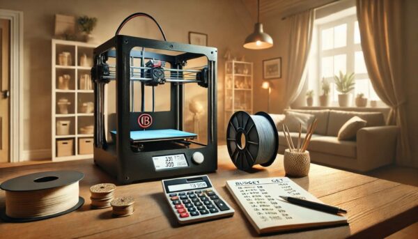 Kosten für 3D-Druck Zuhause – Drucker mit Preisberechnung im Fokus 3D-Drucker in einem Heimsetup mit Kostenberechnung und Filamentrollen